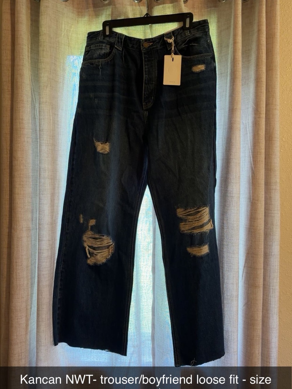 Kancan Distressed Boyfriend Trouser fit Jeans - Dark Blue